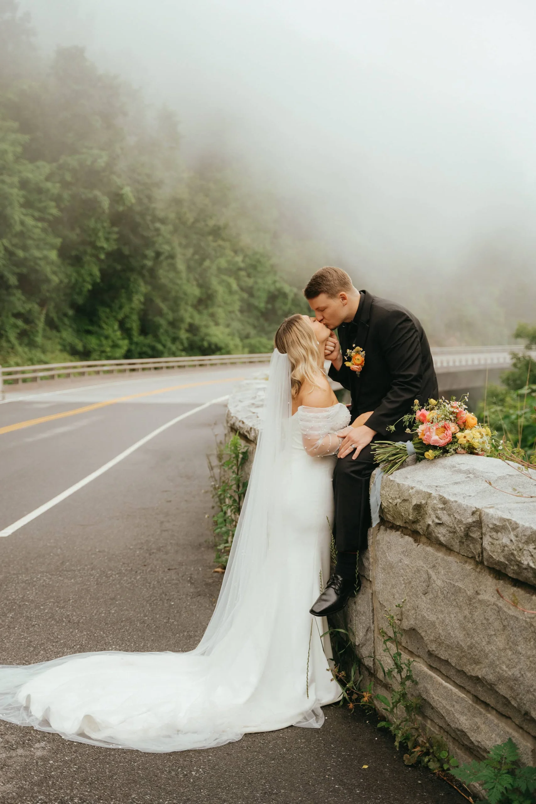 Bride and groom eloping in the Smokies