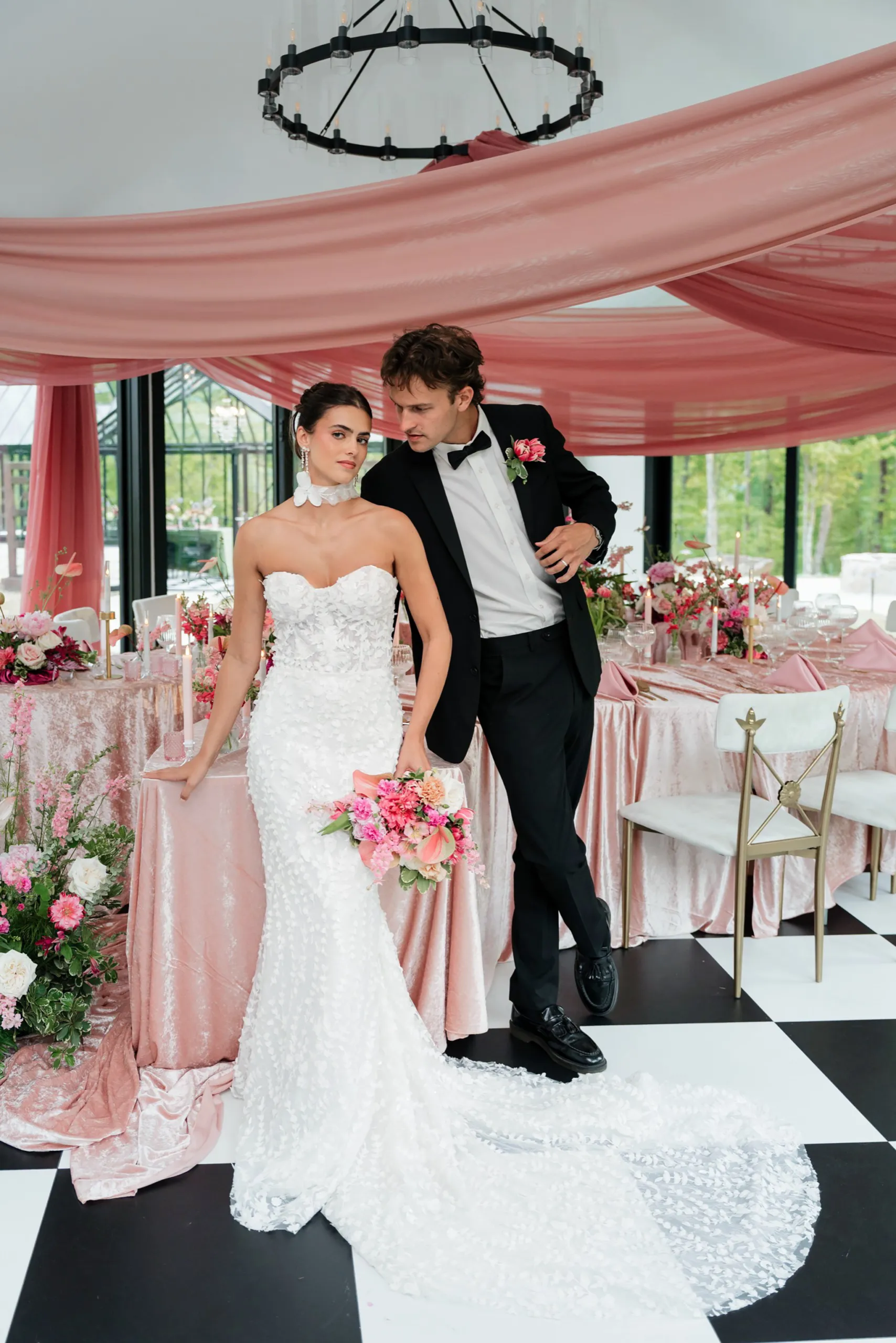 Pink wedding decor at Trailhead venues TN