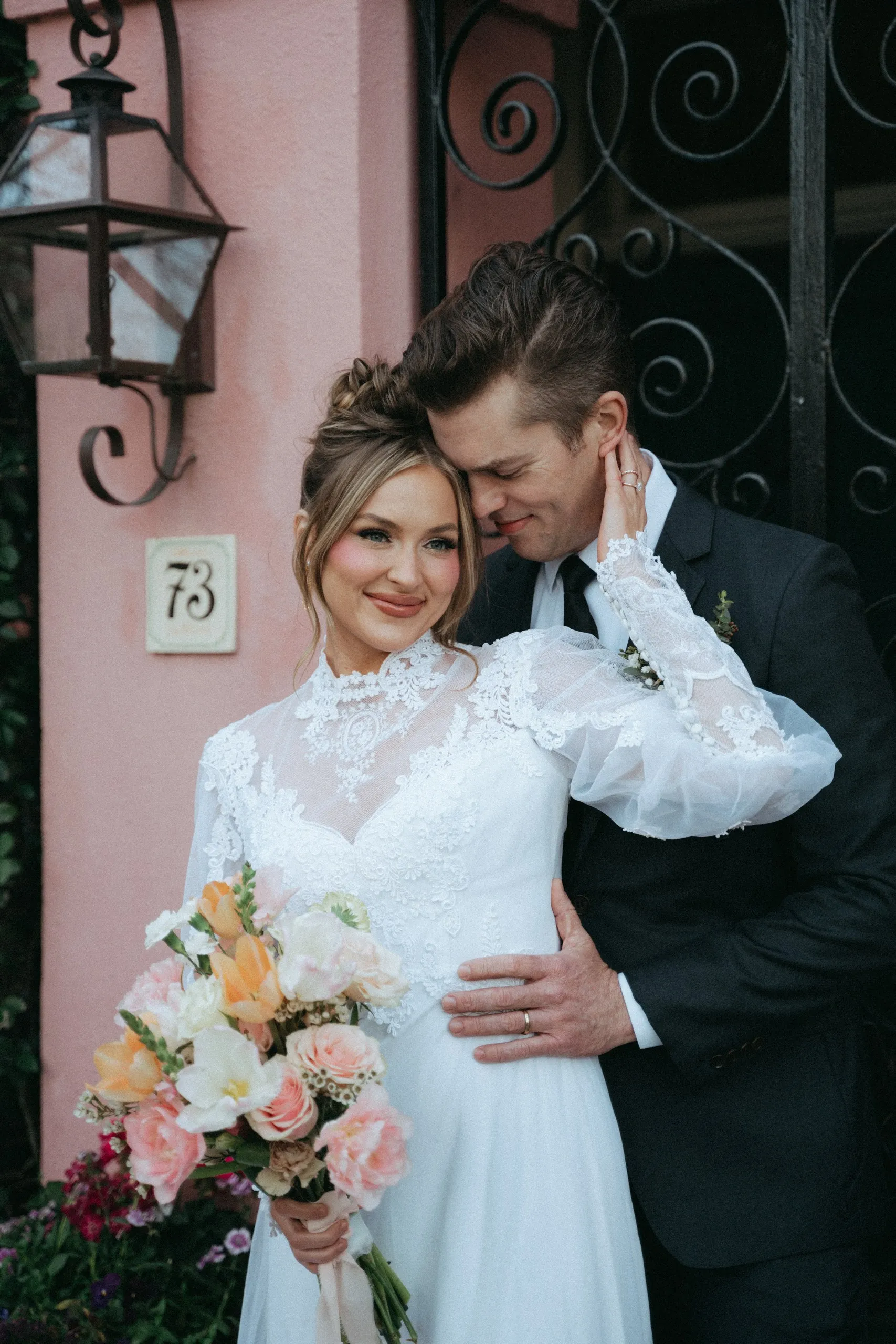 Rainbow row bridal portraits Charleston wedding photographer